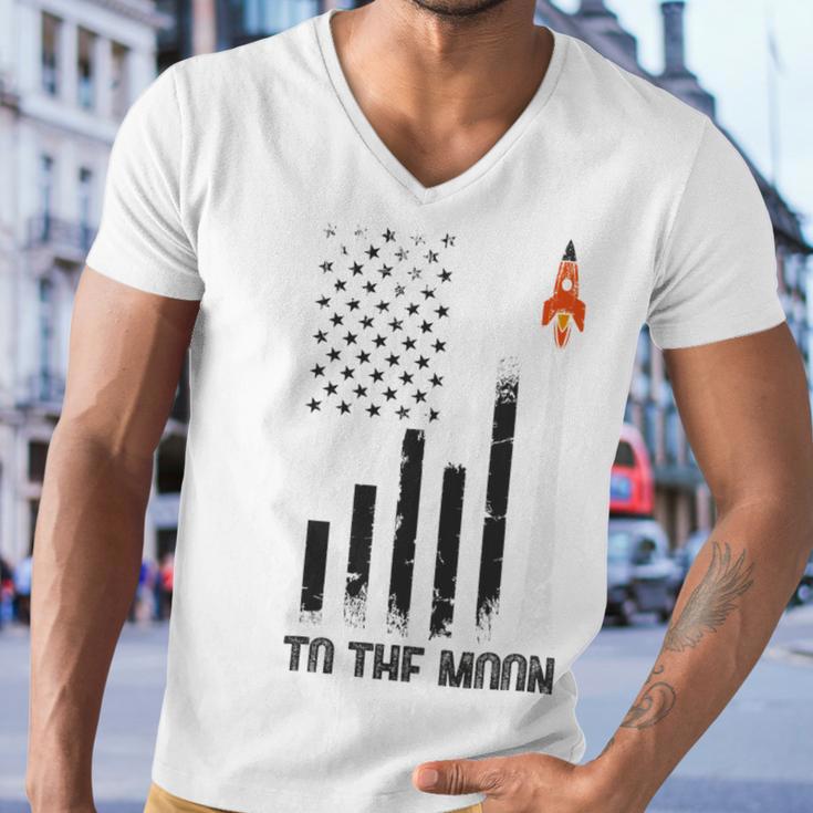 Official To The Moon Distressed Us Flag Stock Market Amc Gme Investor Cryptocurrency Investor Funny Men V-Neck Tshirt