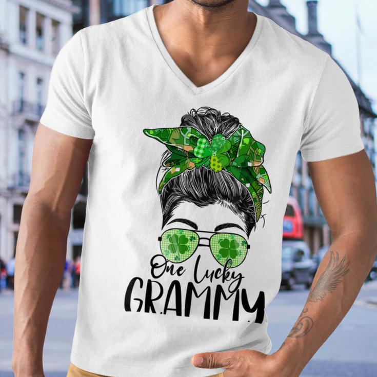 One Lucky Grammy Messy Bun Lucky Shamrock St Patricks Day Men V-Neck Tshirt