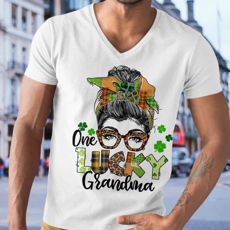 One Lucky Grandma Shamrock Plaid Leopard St Patricks Day Men V-Neck Tshirt