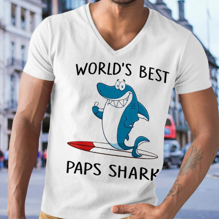 Paps Grandpa Gift Worlds Best Paps Shark Men V-Neck Tshirt