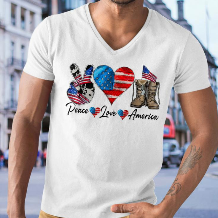 Peace Love America Vintage 4Th Of July Western America Flag Men V-Neck Tshirt