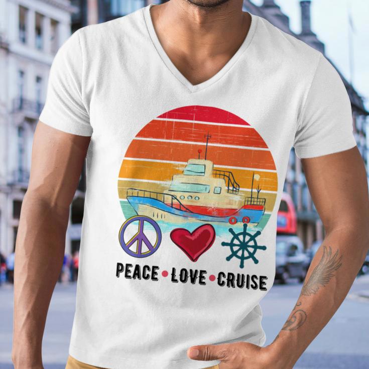 Peace Love Cruising Family Cruise Vacation Matching Gift Men V-Neck Tshirt