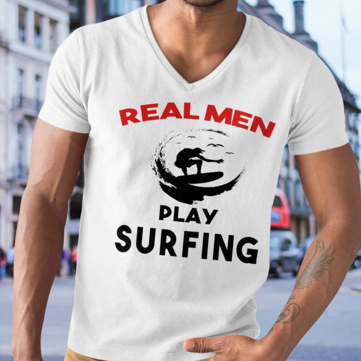 Surfing Men Sport Awesome Idea Real Men Play Surfing Men V-Neck Tshirt