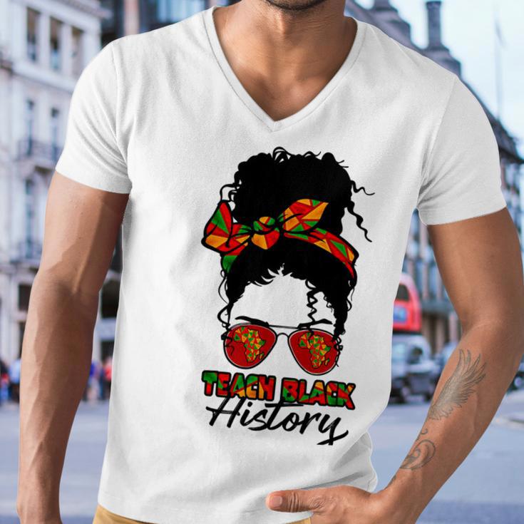 Teacher African Women Messy Bun Teach Black History Month Men V-Neck Tshirt