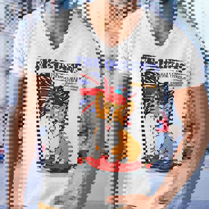 The Queen’S Platinum Jubilee 1952-2022 Corgi Union Jack Men V-Neck Tshirt