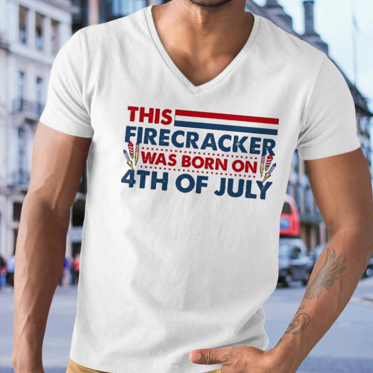 This Firecracker Was Born On 4Th Of July Patriotic Birthday Men V-Neck Tshirt