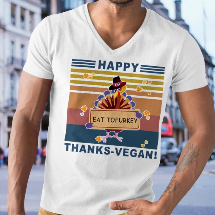 Turkey Happy Thanks Vegan Turkey Vintage Retro Men V-Neck Tshirt