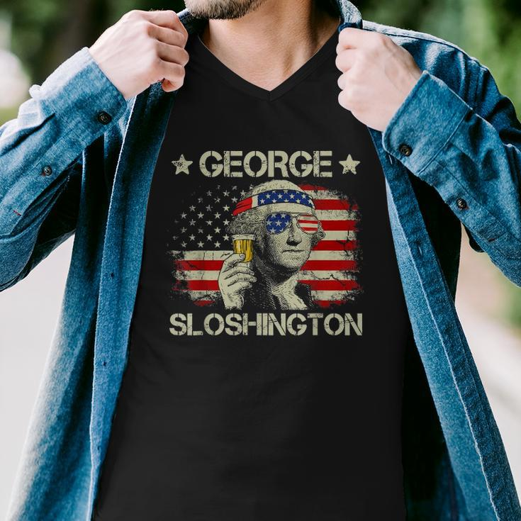 4Th Of July Merica George Sloshington Beer Drinking Usa Flag Men V-Neck Tshirt