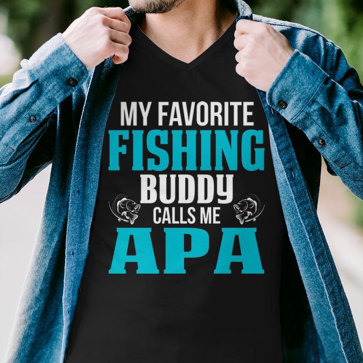 Apa Grandpa Fishing Gift My Favorite Fishing Buddy Calls Me Apa Men V-Neck  Tshirt