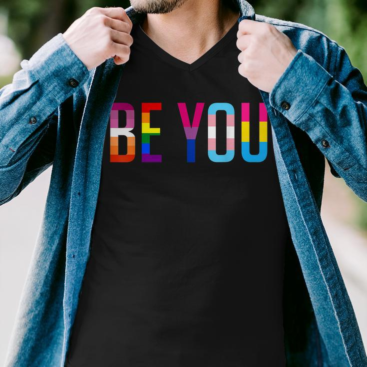 Be You Lgbt Flag Gay Pride Month Transgender Rainbow Lesbian Men V-Neck Tshirt