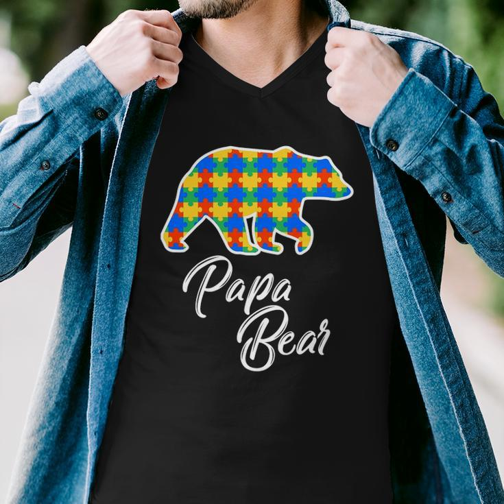 Bear Autism Puzzle Awareness Papa Bear Gifts Men V-Neck Tshirt