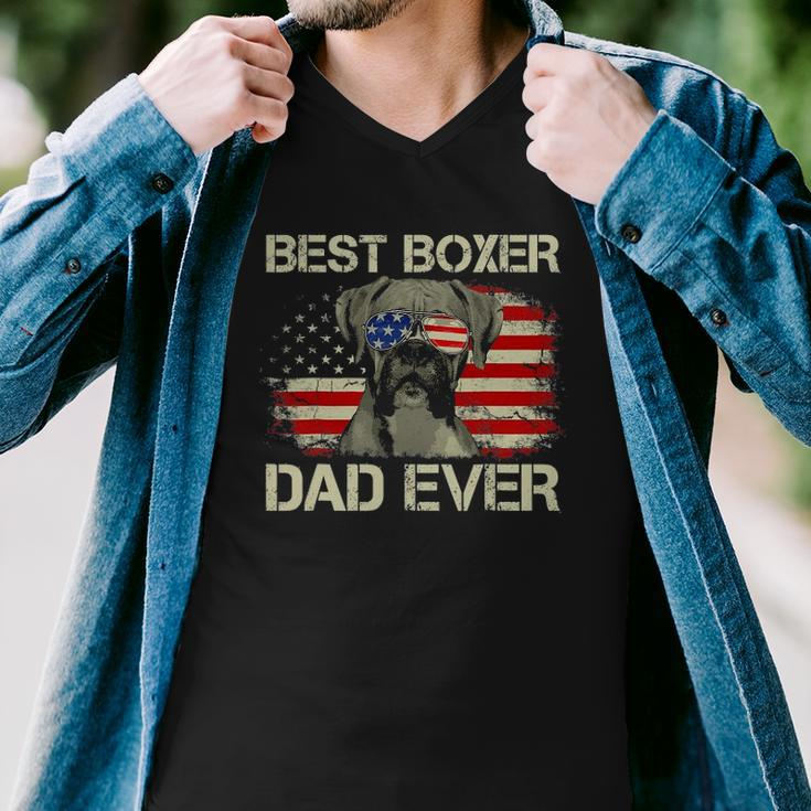 Best Boxer Dad Everdog Lover American Flag Gift Men V-Neck Tshirt