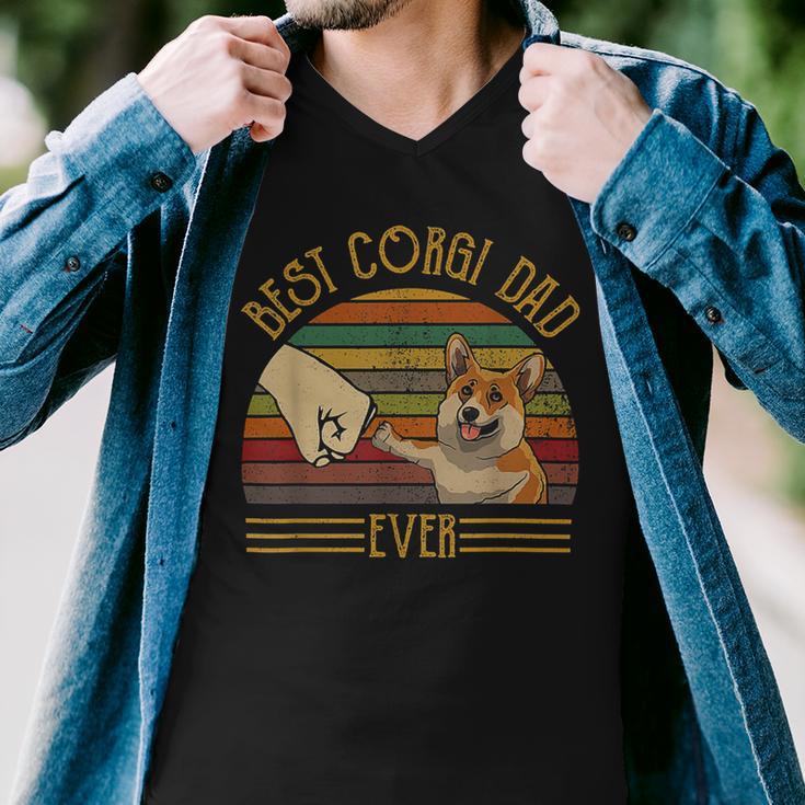 Best Corgi Dad Ever Retro Vintage Sunset Men V-Neck Tshirt