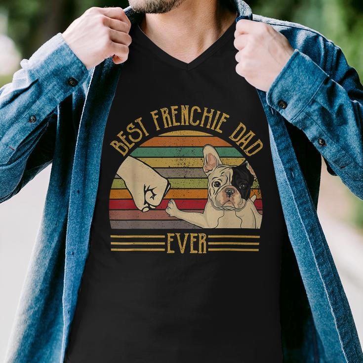 Best Frenchie Dad Ever Retro Vintage Sunset Men V-Neck Tshirt