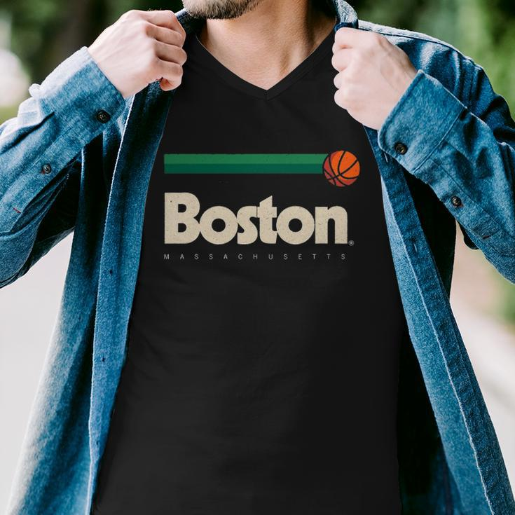 Boston Basketball B-Ball Massachusetts Green Retro Boston Men V-Neck Tshirt
