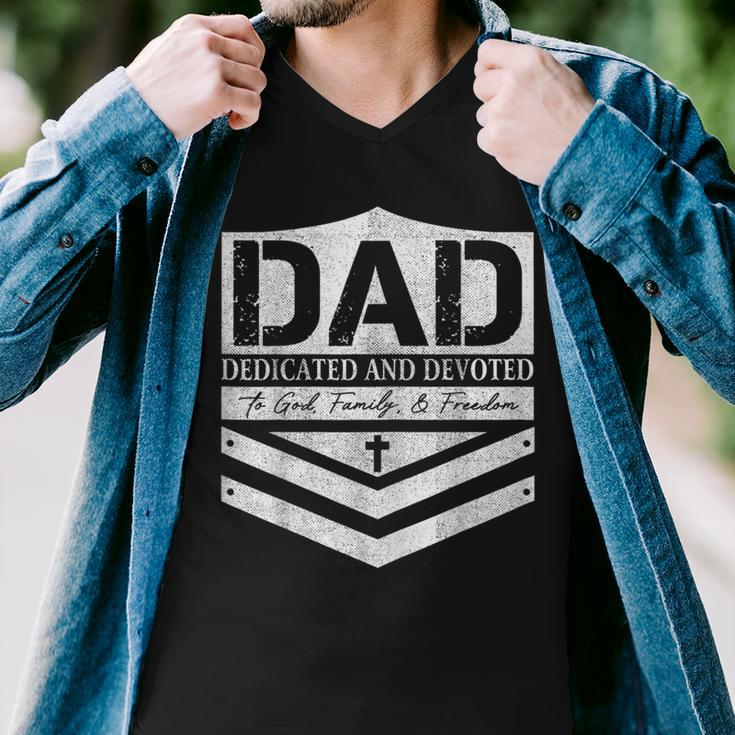 Dad Dedicated And Devoted Happy Fathers Day Men V-Neck Tshirt