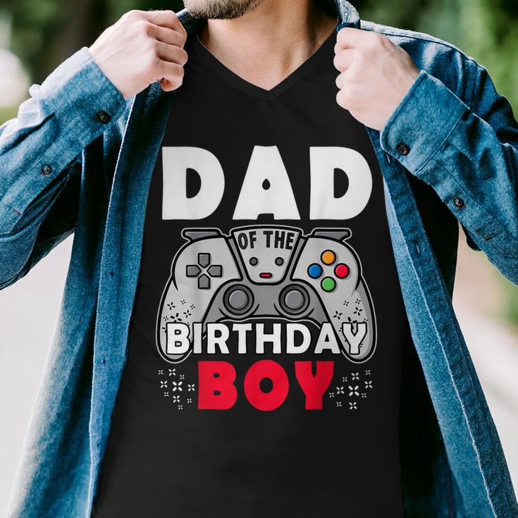 Dad Of Birthday Boy Time To Level Up Video Game Birthday Men V-Neck Tshirt