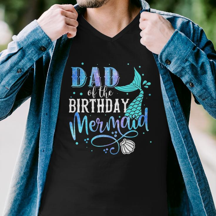 Dad Of The Birthday Mermaid Family Matching Party Squad Men V-Neck Tshirt