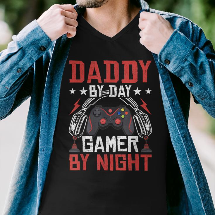 Daddy By Day Gamer By Night Video Gamer Gaming Men V-Neck Tshirt
