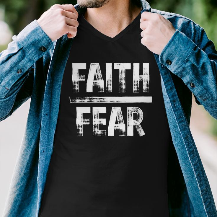 Distressed Faith Over Fear Believe In Him Men V-Neck Tshirt