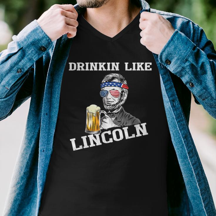 Drinking Like Lincoln Funny 4Th Of July Independence Day Men V-Neck Tshirt