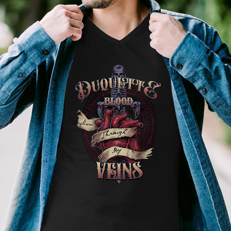 Duquette Blood Runs Through My Veins Name Men V-Neck Tshirt