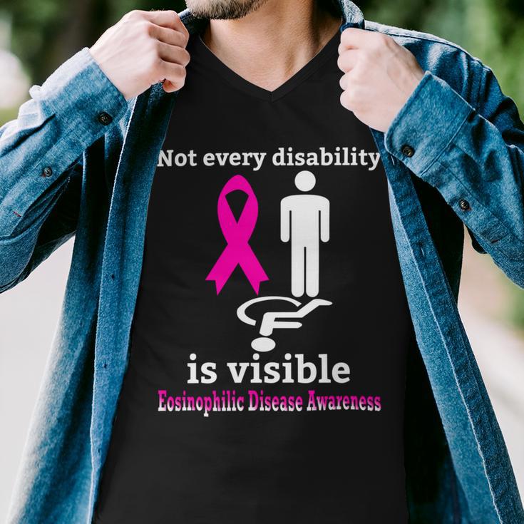 Every Disability Is Visible Eosinophilic Disease Awareness Pink Ribbon Eosinophilic Disease Eosinophilic Disease Awareness Men V-Neck Tshirt