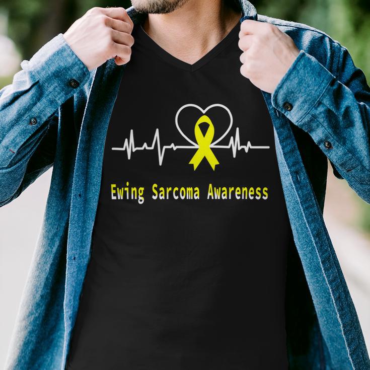 Ewings Sarcoma Awareness Heartbeat Yellow Ribbon Ewings Sarcoma Ewings Sarcoma Awareness Men V-Neck Tshirt