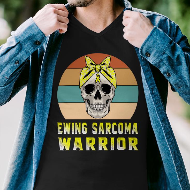 Ewings Sarcoma Warrior Skull Women Vintage Yellow Ribbon Ewings Sarcoma Ewings Sarcoma Awareness Men V-Neck Tshirt