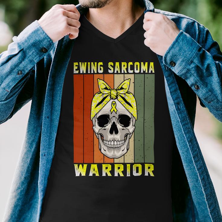 Ewings Sarcoma Warrior Skull Women Vintage Yellow Ribbon Ewings Sarcoma Ewings Sarcoma Awareness Men V-Neck Tshirt