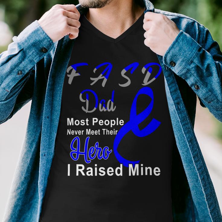 Fasd Dad Most People Never Meet Their Hero I Raised Mine Blue And Grey Ribbon Fetal Alcohol Spectrum Disorder Fetal Alcohol Spectrum Disorder Awareness Men V-Neck Tshirt