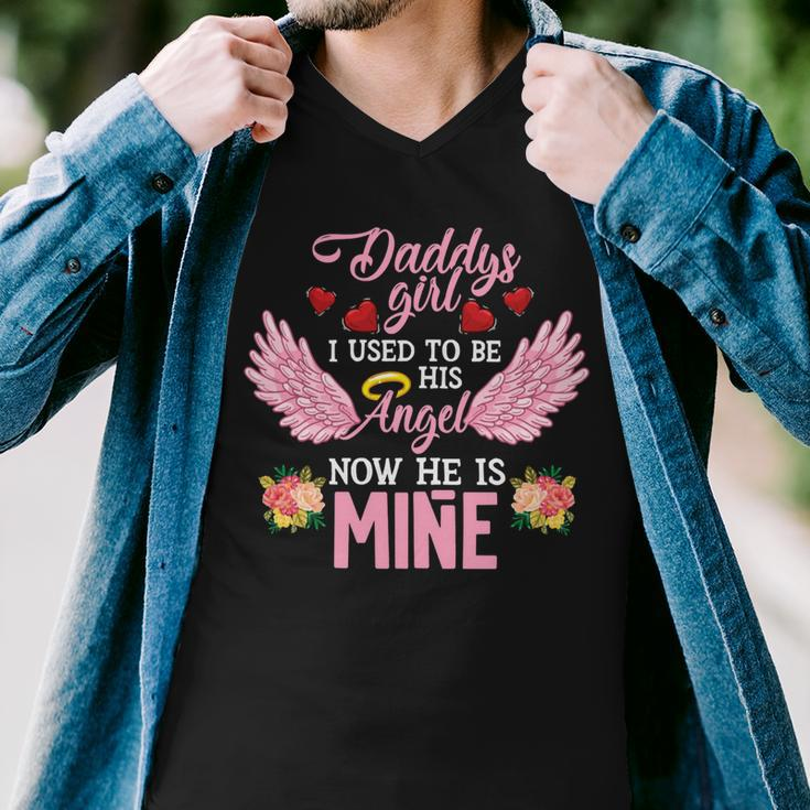 Father Grandpa Daddys Girl I Used To Be His Angel Now He Is Mine Daughter 256 Family Dad Men V-Neck Tshirt