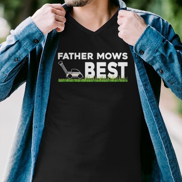 Father Mows Best Gift Fathers Day Lawn Funny Grass Men V-Neck Tshirt