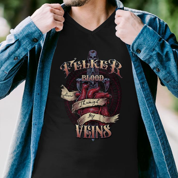 Felker Blood Runs Through My Veins Name Men V-Neck Tshirt