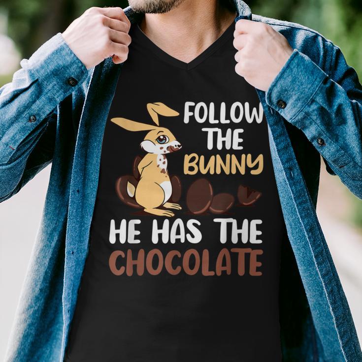 Follow The Bunny He Has Chocolate Men V-Neck Tshirt