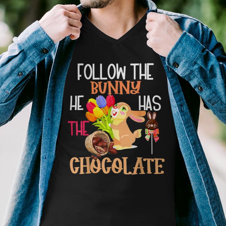 Follow The Bunny He Has Chocolate Men V-Neck Tshirt