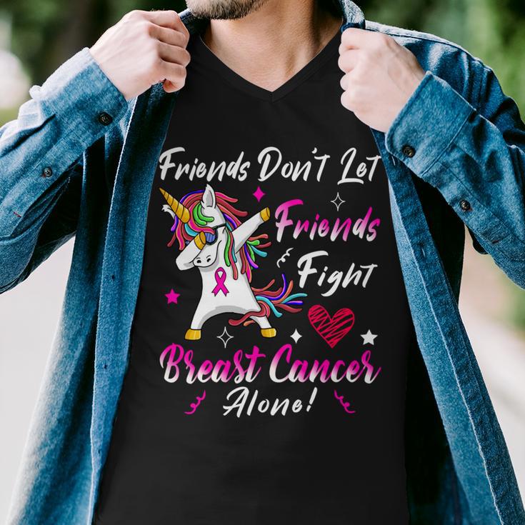 Friends Dont Let Friends Fight Breast Cancer Alone Pink Ribbon Unicorn Breast Cancer Support Breast Cancer Awareness Men V-Neck Tshirt