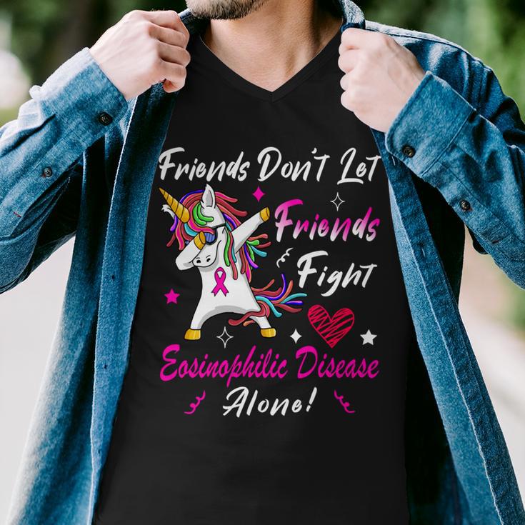 Friends Dont Let Friends Fight Eosinophilic Disease Alone Pink Ribbon Eosinophilic Disease Eosinophilic Disease Awareness Men V-Neck Tshirt