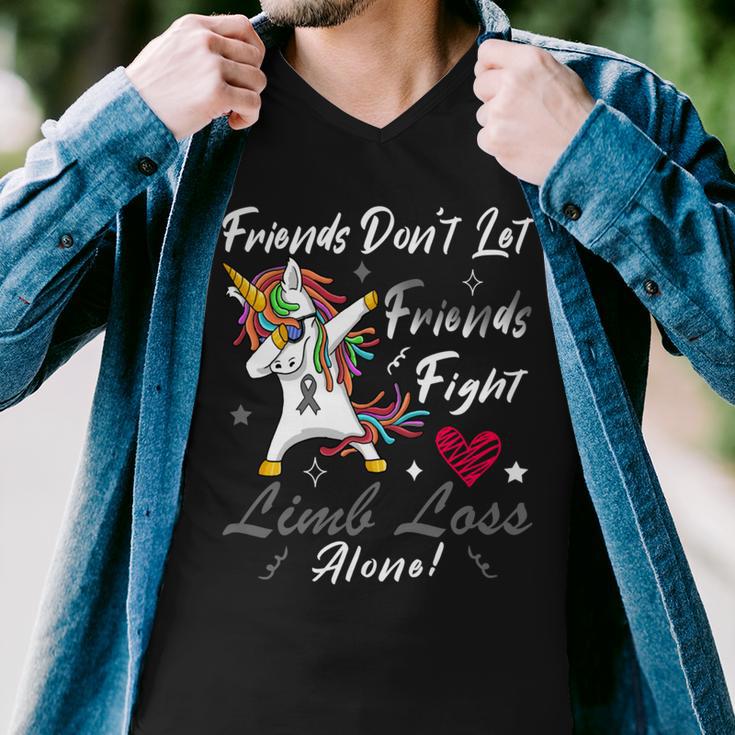 Friends Dont Let Friends Fight Limb Loss Alone Unicorn Grey Ribbon Limb Loss Limb Loss Awareness Men V-Neck Tshirt