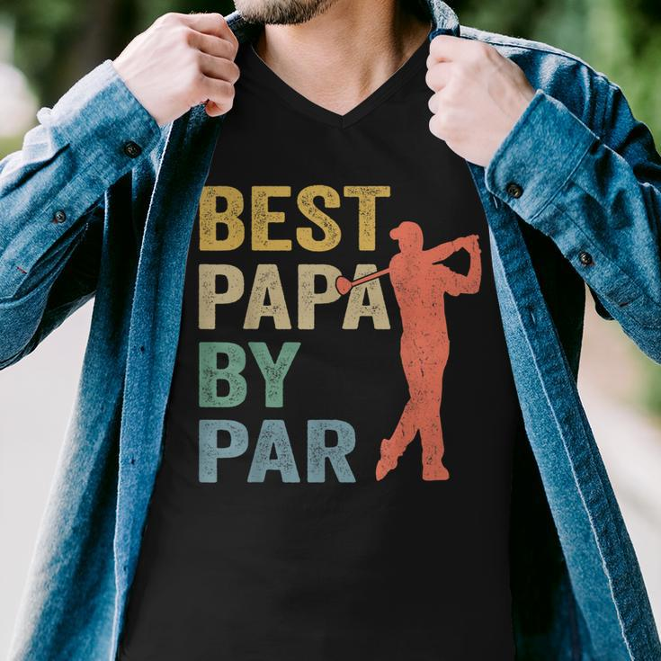 Funny Best Papa By Par Fathers Day Golf Gift Grandpa Men V-Neck Tshirt