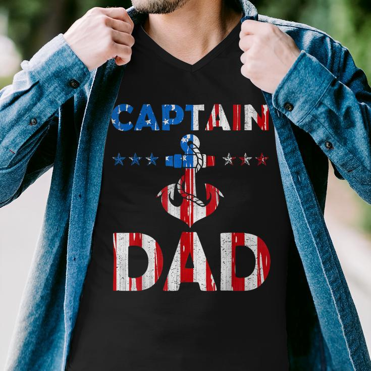 Funny Captain Dad Boat Owner American Flag 4Th Of July Men V-Neck Tshirt