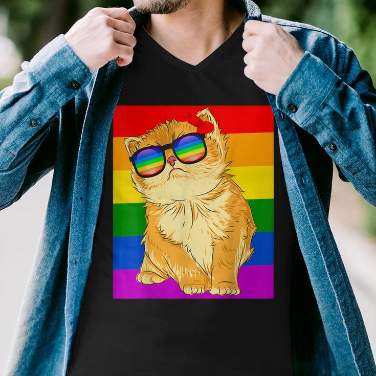 Funny Cat Lgbt Gay Rainbow Pride Flag Boys Men Girls Women Men V-Neck Tshirt