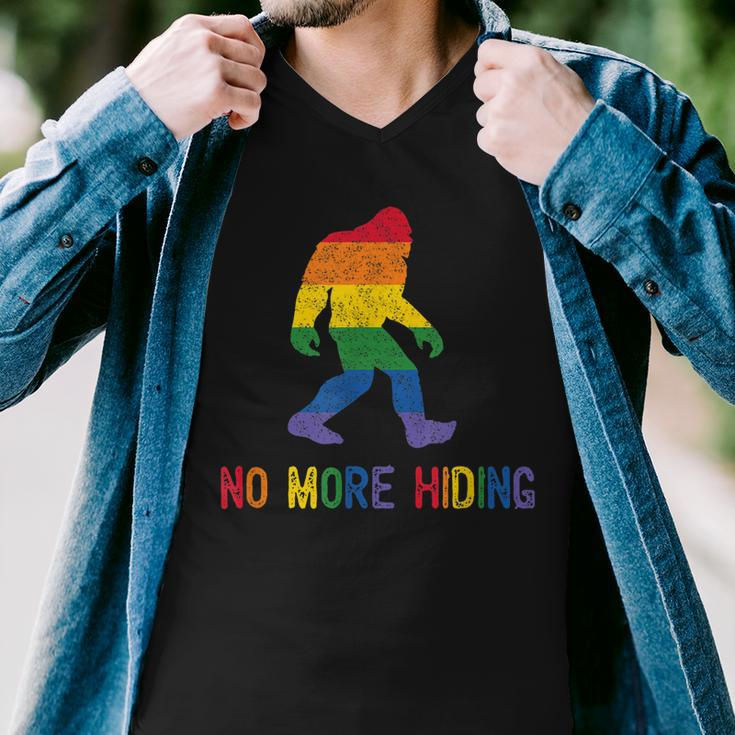 Gay Pride Support - Sasquatch No More Hiding - Lgbtq Ally Men V-Neck Tshirt