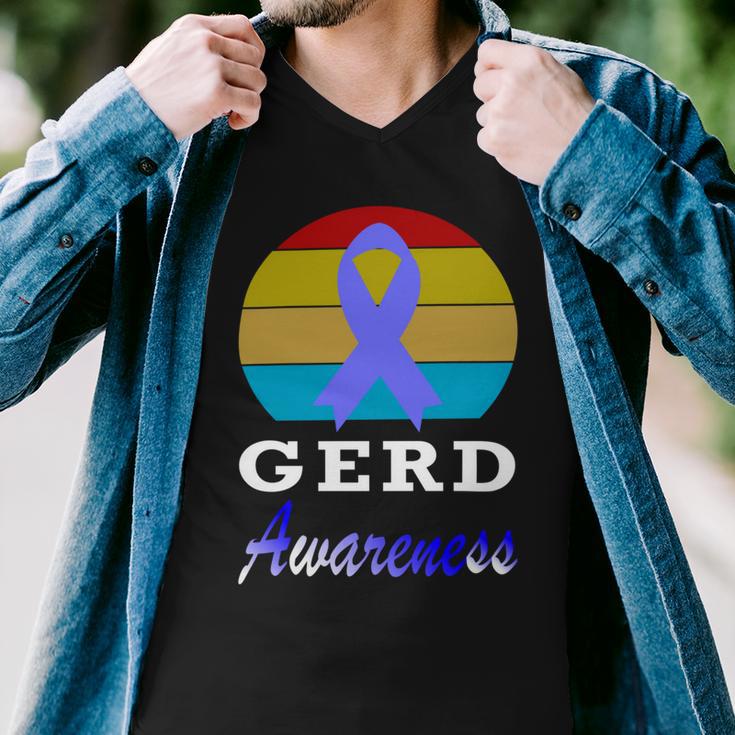 Gerd Awareness Vintage Periwinkle Blue Ribbon Gastroesophageal Reflux Disease Gerd Awareness Men V-Neck Tshirt