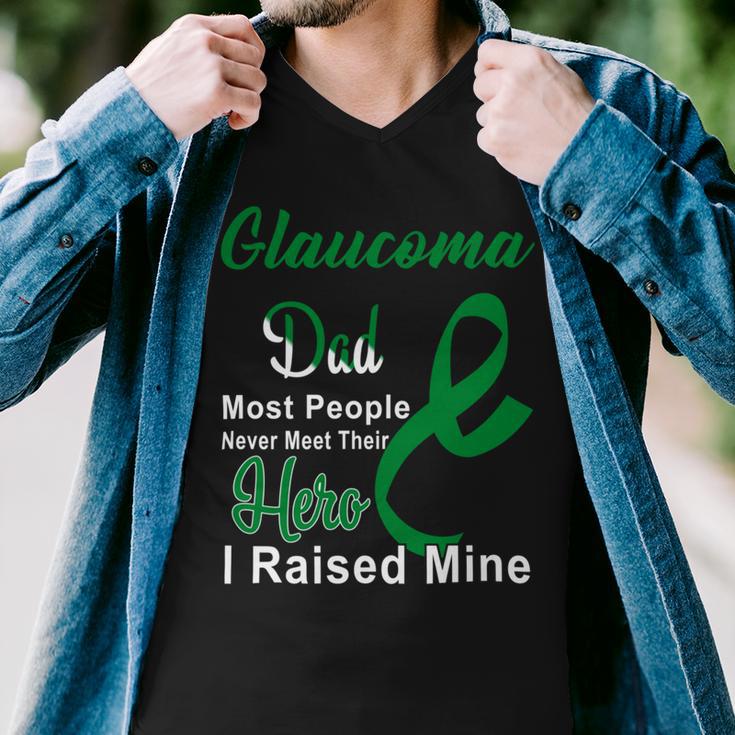 Glaucoma Dad Most People Never Meet Their Hero I Raised Mine Green Ribbon Glaucoma Glaucoma Awareness Men V-Neck Tshirt