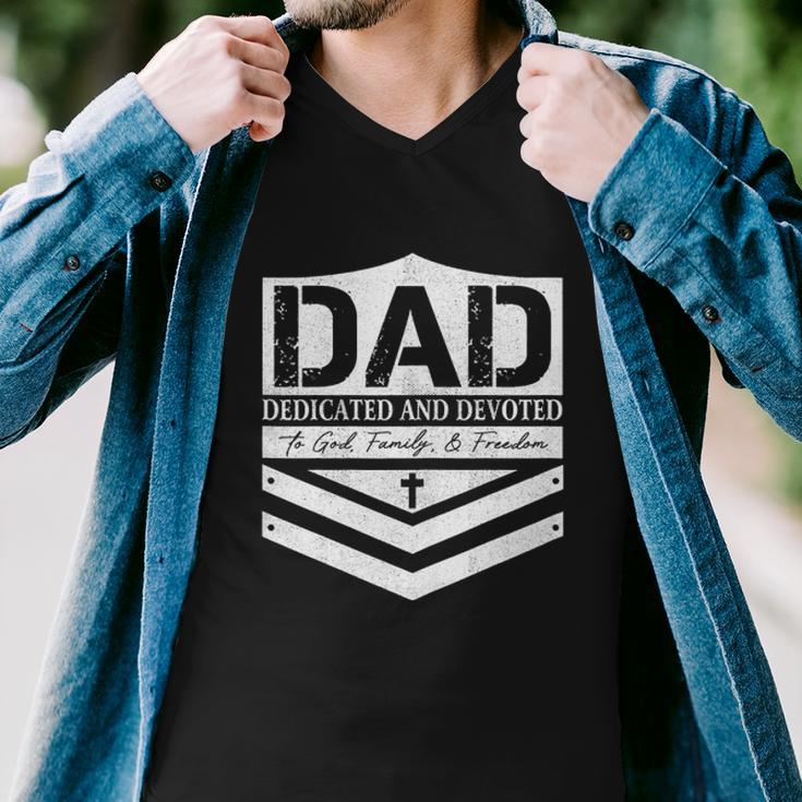 Happy Fathers Day Dad Dedicated And Devoted Men V-Neck Tshirt