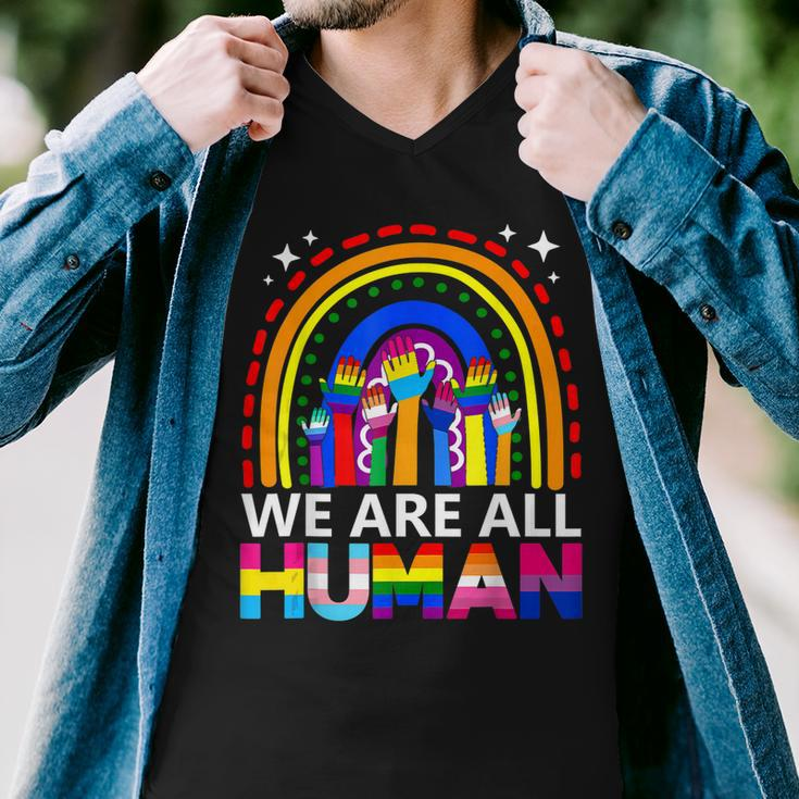 Human Lgbt Flag Gay Pride Month Transgender Rainbow Lesbian Men V-Neck Tshirt