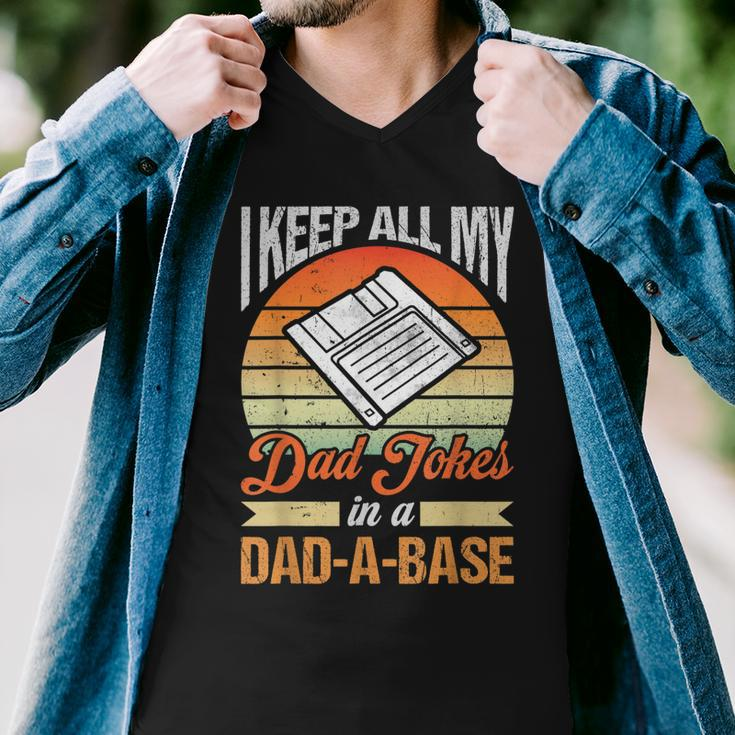 I Keep All My Dad Jokes In A Dad-A-Base Vintage Father Dad Men V-Neck Tshirt