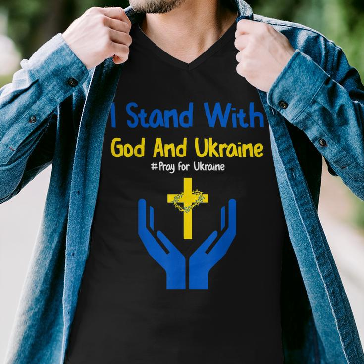 I Stand With God And Ukraine Christian Cross Faith Christ Men V-Neck Tshirt