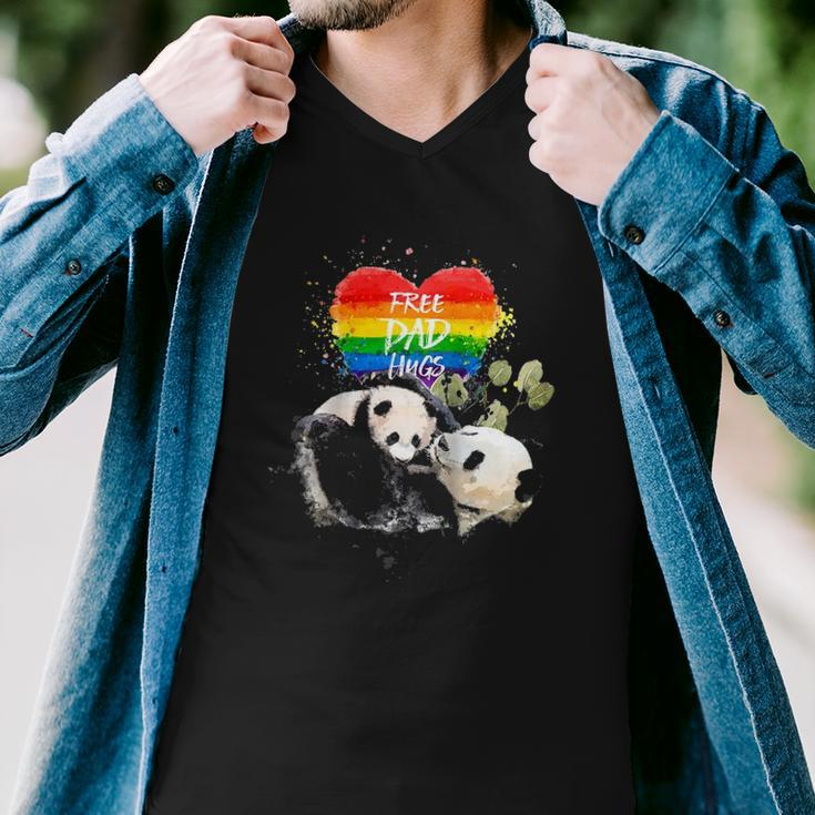 Lgbt Pride Papa Panda Bear Free Dad Hugs Fathers Day Love Raglan Baseball Tee Men V-Neck Tshirt